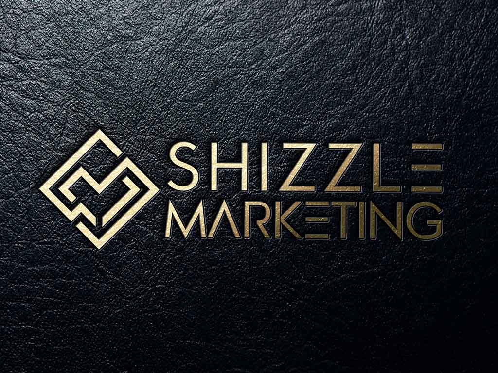 Shizzle Marketing logo in gold with black background