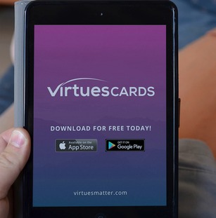 A VirtuesCard project featuring the App Store and Google Play download page of the application